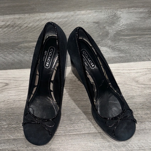 Coach Black Bow Wedge Shoes - Picture 1 of 10